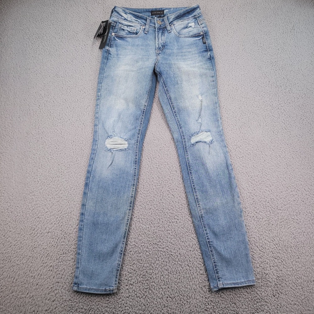 SILVER Jeans Size 26 26x29 SUKI Skinny Curvy Fit Distressed Denim NEW